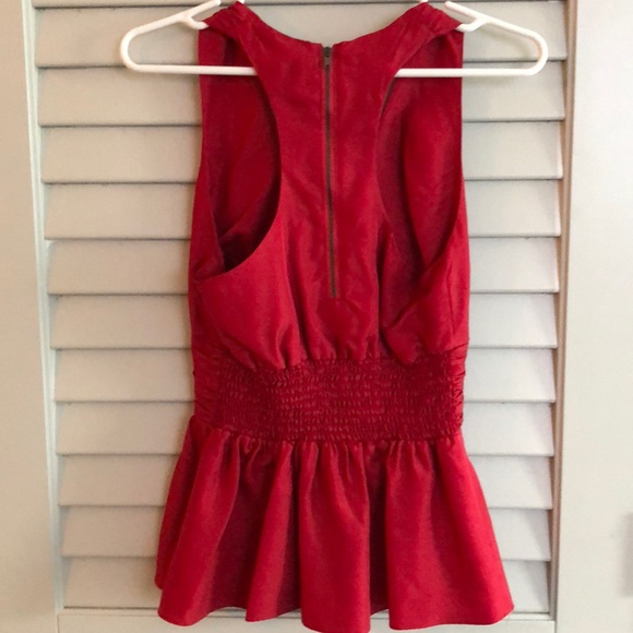 Bebe red silk peplum v-next shirt - Picture 2 of 4